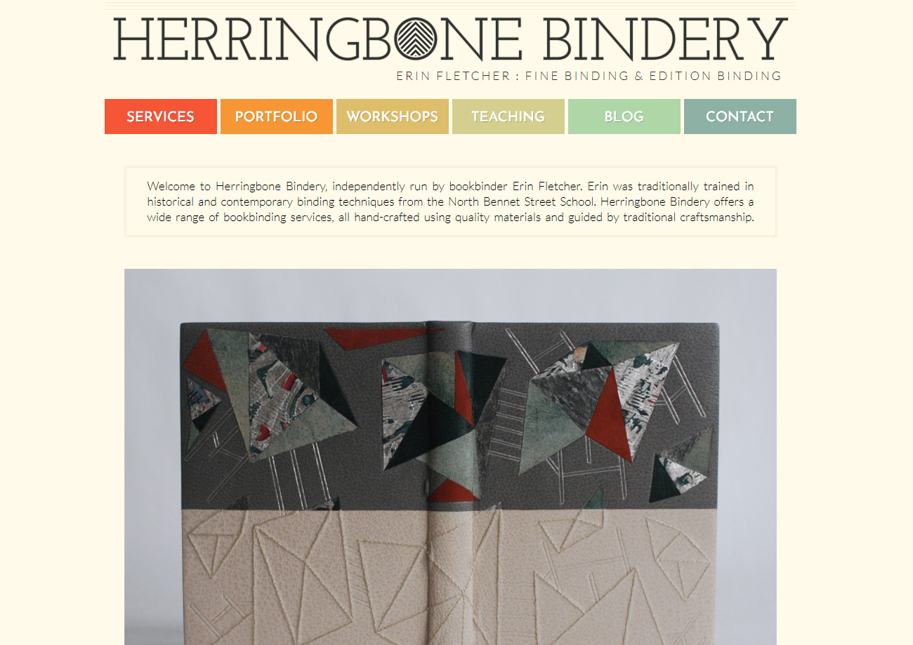 Screenshot of Herringbone Bindery website.